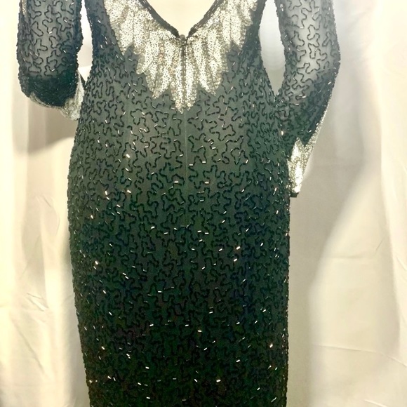 Oleg Cassini  BLACK TIE  Formal SILK Gown Occasion Event Evening Sequined - Picture 15 of 16